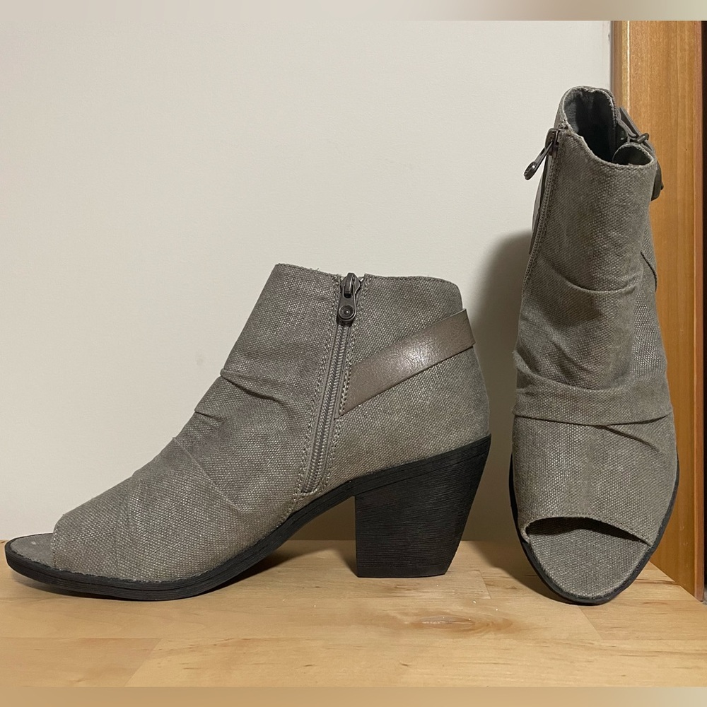 Grey open toe booties